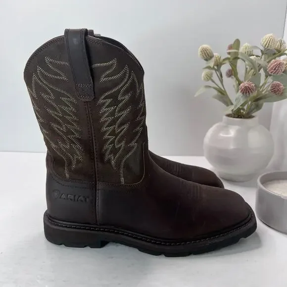 Ariat Groundbreaker Wide Square Toe Work Boots Mid Calf Brown Mens Size 7EE NEW - Picture 3 of 9